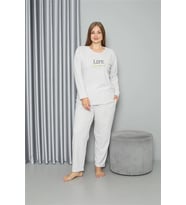 Welsoft Polar Kadın Büyük Beden Pijama Takımı Ekru