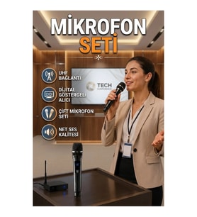 UHF Çift Kablosuz Mikrofon Seti – Dijital Göstergeli Alıcı