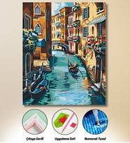 HONDEP Elmas Boyama Seti Venedik Kanalları 50x40 cm – Eğlenceli Hobi, Tam Set, Parlak Taşlı Diamond Painting Tuvale Gerili Tablo