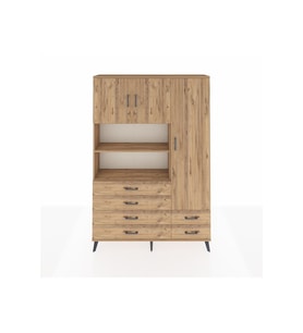 Arges Gardrop 9 Raflı 6 Çekmeceli 3 Kapaklı 132x30x195 Çam-Çam