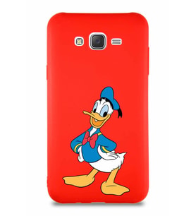 Samsung Galaxy J7 Core Soft Premier Kapak Donald Duck-C Tasarımlı Silikon Kılıf - Kırmızı (Şeffaf)