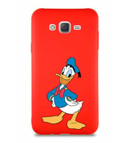 Samsung Galaxy J7 Core Soft Premier Kapak Donald Duck-C Tasarımlı Silikon Kılıf - Kırmızı (Şeffaf)