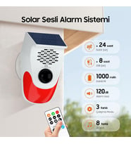 Güneş Enerjili Sesli Işıklı Alarm - Uzaktan Kumandalı, 120 dB sirenli, IP65 Su Geçirmez, Bahçe, Ev İşyeri Güvenlik Alarmı