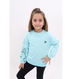 Toontoy Kız Çocuk Nakışlı Sweatshirt (Su Yeşili)
