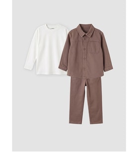 LCW Kids Kahverengi Gabardin Erkek Çocuk 3'lü Takım