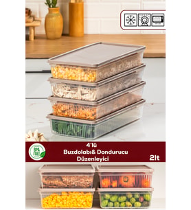 Porsima 5309 4lü Buzdolabı ve Difriz Düzenleyici Saklama Kabı Seti - BPA İçermez, Mikrodalga Uyumlu, Kapaklı, Gıda Saklama Kabı, Kapicino, 2 Lt