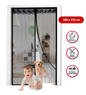 Mıknatıslı Kapı Sinekliği Siyah 100x210 cm Otomatik Kapanan Manyetik Tül Sineklik (5680)