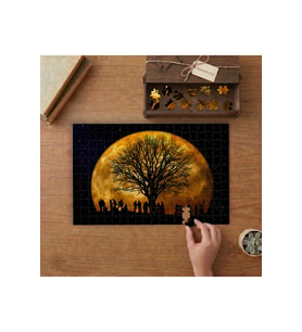 Gece - Dolunay - Ağaç - İnsan Silüetleri Tasarımı 240 parça Ahşap Puzzle Ahşap Kutuda MP02636