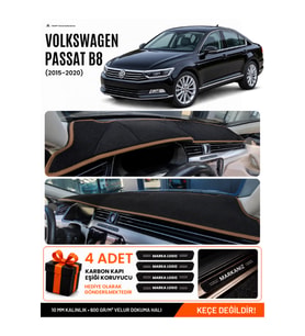 e-biz VOLKSWAGEN PASSAT B8 (2015-2020) Uyumlu Torpido Örtüsü, Torpido Kılıfı - Siyah-Kahverengi - VW017