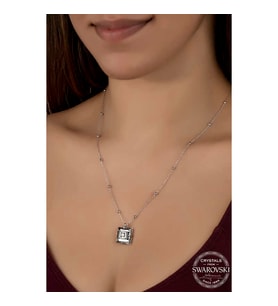 Swarovski Crystal Taşlı Top Zincir Siyah Elmas Gümüş Kadın Kolye
