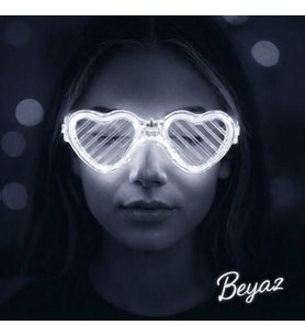 Beyaz Led Işıklı Kalp Gözlük – 3 Modlu Parti Glow Gözlüğü