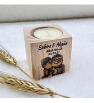 Hayaller Dükkanı 30 Adet Ahşap Mumluk Nikah Şekeri Yaşlı Çift UV Baskılı Kalp Desen 5x5