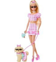 Barbie Uyumlu Dostlar Sarı Saçlı Bebek Ve Köpekçiği, Pötikare Desenli, Pembe Renkli Kıyafetler Giyen (Çok Renkli)