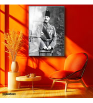 Gümüş Renk Metal Çerçeveli Tamperli Cam Tablo Atatürk Madalyalı Mareşal Atatürk Tablosu Duvar Dekoru