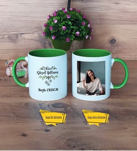 Yılbaşı Hediyesi Kupa Bardak Yeşil Fotoğraflı Nice Güzel Yıllara