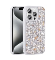 iPhone 15 Pro Kılıf Parlak Taşlı Tasarım Linea Kapak (Beyaz)