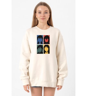 Erased Anime All Main Character Minimal Colorful Art Ekru Kadın 2ip Sweatshirt