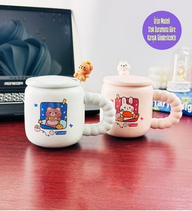 Sevimli Tavşan Ve Ayı Tasarımlı Seramik Kupa