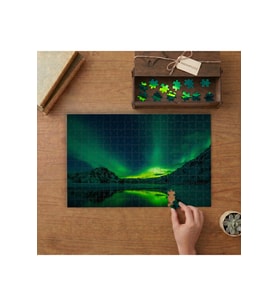 Kuzey Işılları - Karlı Dağlar - Manzara Tasarımı 240 parça Ahşap Puzzle Ahşap Kutuda MP03078