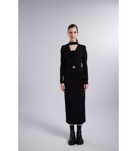 Çift Yırtmaçlı Maxi Serre Etek Bordo (Siyah)