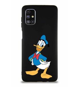 Samsung Galaxy M51 Soft Premier Kapak Donald Duck-C Tasarımlı Silikon Kılıf - Siyah (Şeffaf)