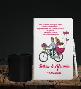 Sevgililer Gününe Özel Defter Kalem & Siyah Varil Kupa Hediye Seti 13