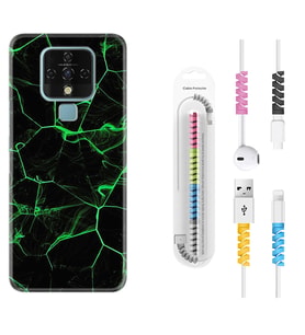 Tecno Camon 16 18P Pova 3 Pova Neo Kılıf Kablo Koruma Spiral Silikon Yeşil Şerit Mermer 1320
