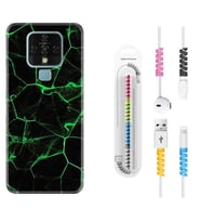 Tecno Camon 16 18P Pova 3 Pova Neo Kılıf Kablo Koruma Spiral Silikon Yeşil Şerit Mermer 1320