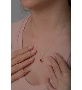 14 Ayar Altın Oval Taşlı Kolye