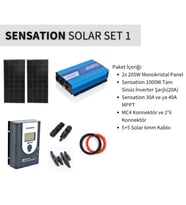 Sensation Solar Set Paket 1 (Karavan,Bağ Evi)Monokristal Güneş Paneli-Mppt-İnverter Tam Sinüs Şarjlı