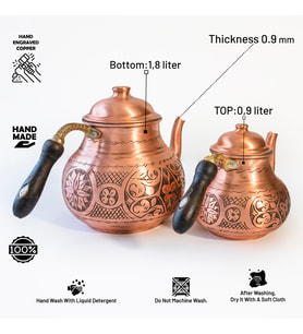 DMT Gaziantep Bakır Çaydanlık Takımı AĞIR İşlemeli boy:26cm Alt 16cm üst 12cm çap PAPATYA MODELİ.