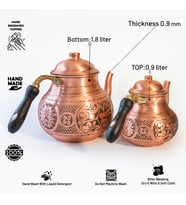 DMT Gaziantep Bakır Çaydanlık Takımı AĞIR İşlemeli boy:26cm Alt 16cm üst 12cm çap PAPATYA MODELİ.