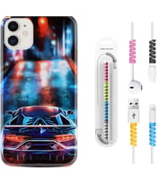 Apple iPhone 11 12 13 Mini Kılıf Kablo Koruma Spiral Silikon Neon Cars 1724