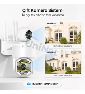 Uninet 3mp+3mp Çift Lensli Ptz Wifi Güvenlik Kamerası – Otomatik Takip, ICAM365, Gece Görüşü ve Çift Yönlü Ses
