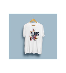 Oversize Paris Yazılı Eyfel Kulesi 2 Baskılı Tasarım Unisex T-shirt (Beyaz)
