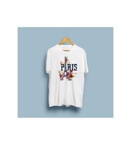 Oversize Paris Yazılı Eyfel Kulesi 2 Baskılı Tasarım Unisex T-shirt (Beyaz)