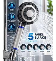 Klor ve Kireç Filtreli Duş Başlığı 5 Farklı Su Akışı Masaj Etkili Filtreli Duş Başlığı