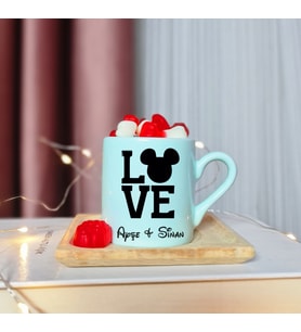 Mickey  Mouse ( Love )  Tasarımlı Kişiye Özel Yeşil Türk Kahvesi Fincanı