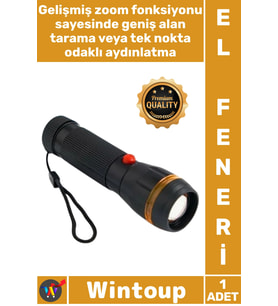 #ElFeneri Güçlü Aydınlatma Sağlayan Dayanıklı Ergonomik Kompakt Plastik Zoomlu Pilli Şık El Feneri