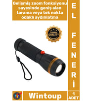 #ElFeneri Güçlü Aydınlatma Sağlayan Dayanıklı Ergonomik Kompakt Plastik Zoomlu Pilli Şık El Feneri