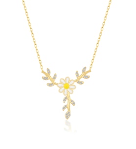 925 Ayar Gümüş Daldaki Papatya Kolye (Gold)