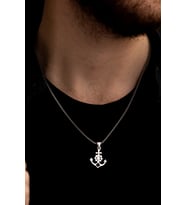 Gemi Çapası Dümeni Gümüş Erkek Kolye Zincir