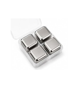 Kişiye Özel Paslanmaz Çelik Viski Taşı 4'Lü Set - 6x6x3cm