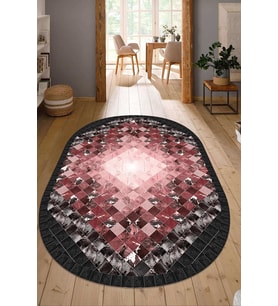 Dijital Baskılı Kaymaz Taban Yıkanabilir Oval Salon Halısı Mutfak Halısı Yolluk NDO-SD-1020 (Bordo)