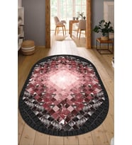 Dijital Baskılı Kaymaz Taban Yıkanabilir Oval Salon Halısı Mutfak Halısı Yolluk NDO-SD-1020 (Bordo)