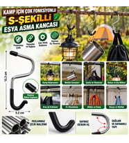 Kamp İçin Çok Fonksiyonlu S-Şekilli Direk Askısı Kaymaz Paslanmaz Çelik Eşya Asma Kancası