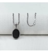Oniks Taşlı Oval Kesim 925 Ayar Gümüş Erkek Kolye