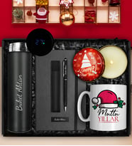 Yılbaşına Özel 500 ML Dereceli Termos & Kişiye Özel Defter & Kişiye Özel Deri Kılıflı Touch Pen Kalem & Kupa & Mum Hediye Seti (Kırmızı)