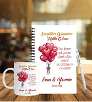 Sevgililer Gününe Özel Ahşap Defter Kalem & Kupa Hediye Seti 28
