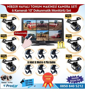 Mibzer için 6 Kameralı 10 inç Dokunmatik Monitör Altıya Bölen Kayıtlı 256 Gb Sd Kart Destekli (Siyah)